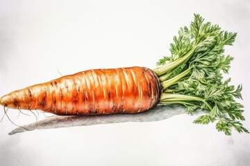 Handcrafted watercolor illustration of a white background carrot. Generative AI
