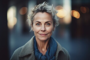 Obraz premium Portrait of beautiful senior woman in coat looking at camera in city