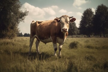 Cow taken by extraterrestrial in pasture. Generative AI
