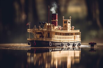An isolated image of a paddle steamer. Generative AI - obrazy, fototapety, plakaty