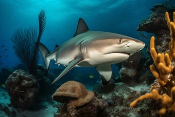 Fototapeta na wymiar Shark found in Caribbean coral reefs. Generative AI