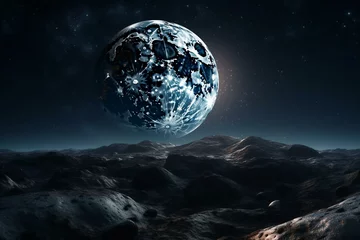 Foto auf Acrylglas Vollmond und Bäume Illustration of nocturnal firmament with lunar body and luminous celestial bodies. Generative AI