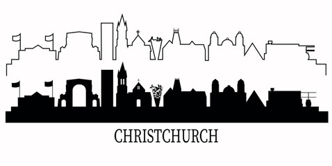 Christchurch city skyline outline silhouette
