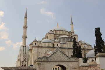 Fototapeta na wymiar Istanbul, Turkey. 04.29.2023 historical Fatih Mosque (Conqueror's Mosque). public Ottoman mosque in the Fatih district of Istanbul, Turkey, with a huge decorated domes