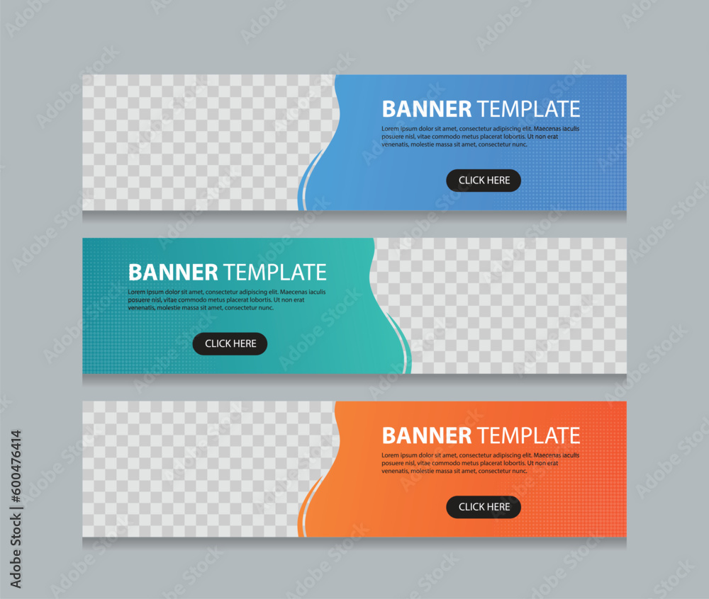 Poster Set of horizontal abstract web banner design template	background gradients color. Suitable for web ads. Vector illustration with Space to add pictures. 
