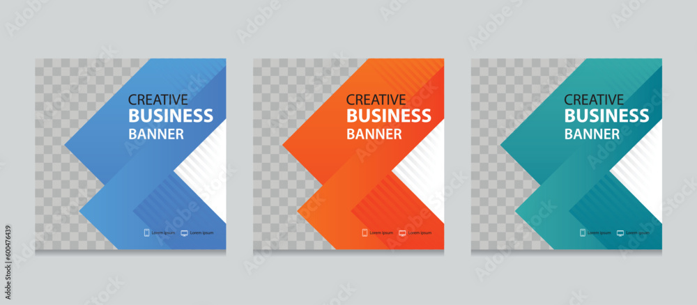 Poster set of square business web banner design template. background gradients color. suitable for social m