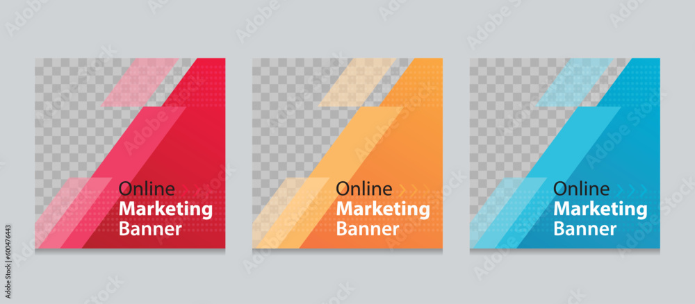 Poster Set of Editable square business web banner design template. background gradients color. Suitable for social media post, instagram story and web ads. Vector illustration with Space to add pictures. 