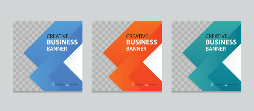 Set of square business web banner design template. background gradients color. Suitable for social media post, instagram story and web ads. Vector illustration with Space to add pictures. 
