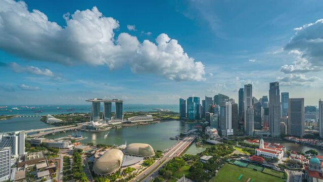 Time Lapse of Singapore City Skyline and Waterfront during Blue Sky
