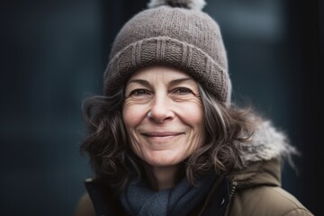 Portrait of mature woman in warm clothes looking at camera with smile