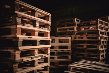 Group of wooden pallets. Generative AI