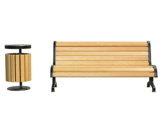 Park bench and trash can 3d rendering