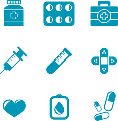 Medical icon set vector illustration. Medical icon for design about medicine and first aid. Medical graphic resources for hospital, pharmacy, laboratory and clinic. Vector pack of first aid symbol set