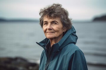 Fototapeta premium Portrait of an elderly woman on a background of the sea.