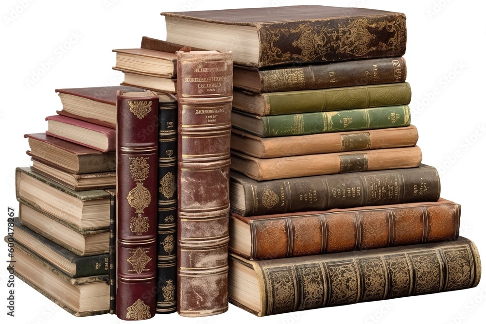 Poster stack of books isolated on white background. ai generated