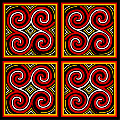 Fototapeta premium Ethnic pattern from Toraja, South Sulawesi Indonesia. Aesthetic traditional Asian texture. Red, black, yellow, and white geometric theme.
