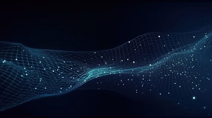 Dark blue futuristic background with particle light, big data, binary number, internet and network. Generative AI