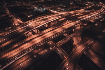 Fototapeta na wymiar An overhead view of a busy American highway interchange. Showcasing the country's efficient transportation infrastructure. Generative AI