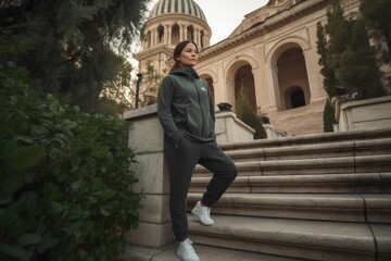 Beautiful young woman in sportswear posing in an urban context