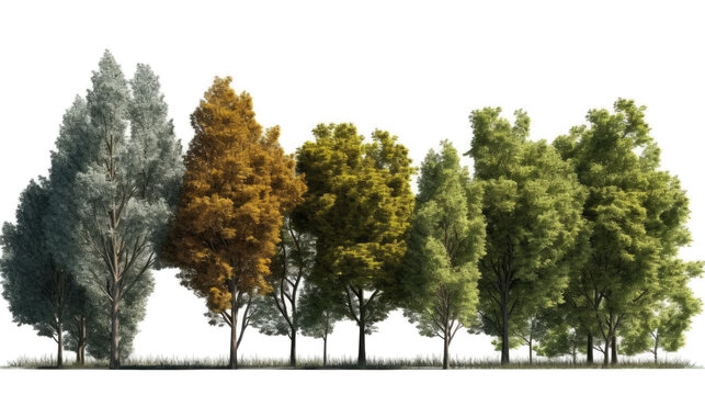 illustration of trees on transparent background, for illustration, digital composition, and architecture visualization. generative ai