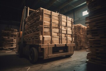 Forklift used for stacking pallets in a warehouse. Generative AI