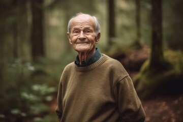 Naklejka na ściany i meble Portrait of an elderly man in the forest. Selective focus.