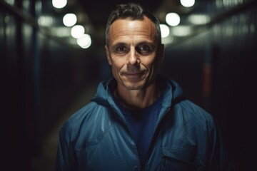 Portrait of a middle-aged man in a dark underground tunnel