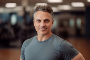 Obraz premium Portrait of handsome middle-aged man looking at camera in gym