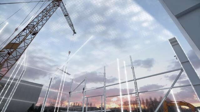Visualization of a future building on a construction site. Construction site concept. Augmented reality at the construction site.