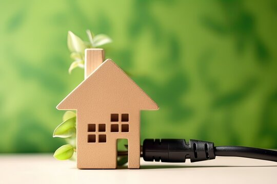 House symbol with plug like a plant. Save energy concept. Generative AI