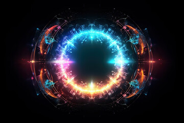 Abstract Epic Fractal Circle Background with Glowing Aura, Generative AI