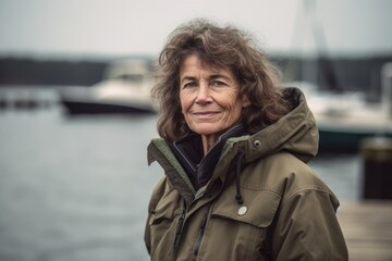 Portrait of a beautiful middle-aged woman on the pier.