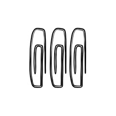 Vector sketch hand drawn silhouette of three paper clips, doodle art with black lines