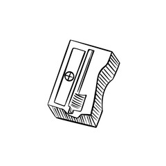 Vector sketch hand drawn pencil sharpener, doodle art with black lines