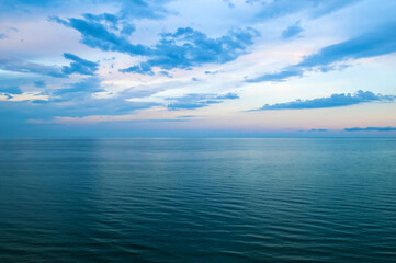 Surface of the sea before sunrise. Calm.