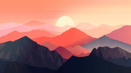 Abstract mountain range landscape, flat landscape background. Sunset. Generative AI