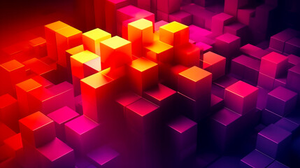 Group of cubes that are in the middle of purple and pink background. Generative AI.
