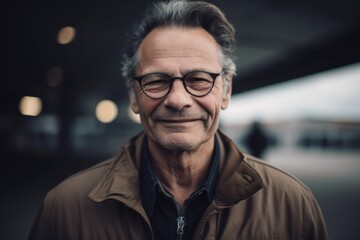 Obraz premium Portrait of a happy senior man with eyeglasses in the city