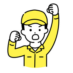 かわいい人物のイラストシリーズ _ 男性の作業員 _ 抗議　