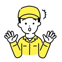 かわいい人物のイラストシリーズ _ 男性の作業員 _ 驚く　