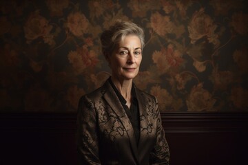 Portrait of a beautiful senior woman with gray hair in a vintage interior