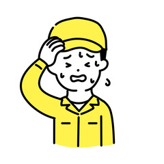 かわいい人物のイラストシリーズ _ 男性の作業員 _ 暑い　