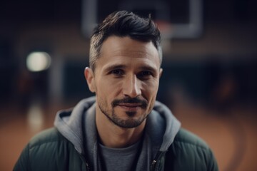 Obraz premium Portrait of handsome man in sportswear looking at camera while standing in gym