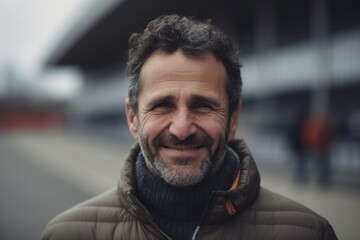 Portrait of a smiling middle-aged man in the city.