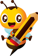 Cute honey bee cartoon carry a big pencil for education back to school theme character illustration