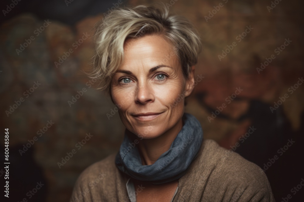 Wall mural Portrait of a beautiful middle-aged woman with short blond hair