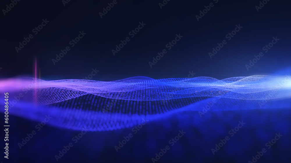 Poster Abstract technology data field particle flowing, floating wave illustration cyberspace concept background.
