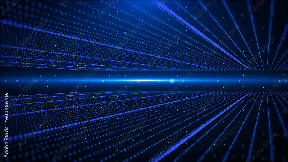 Poster Technology digital blue cyberspace with digital data network connection. Hight speed circuit line analysis information illustration background.