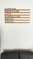 Coffee menu on the wall at coffee cafe - interior design 