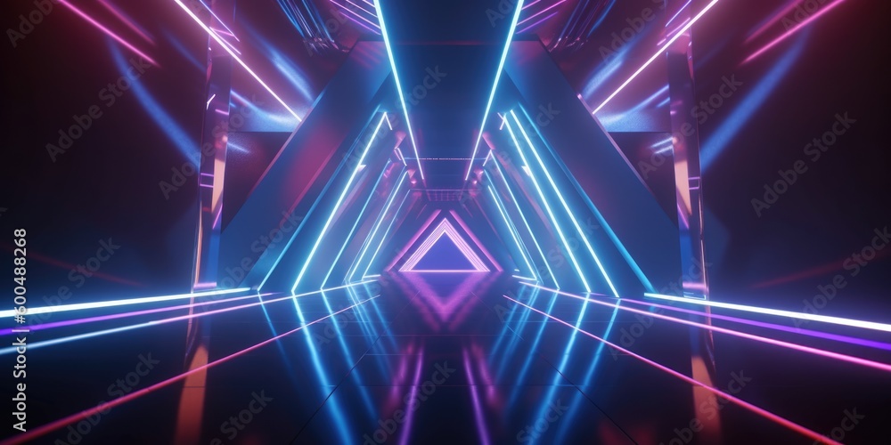 Poster 3d rendering of a futuristic background with geometric shapes and colorful neon lights. generative a